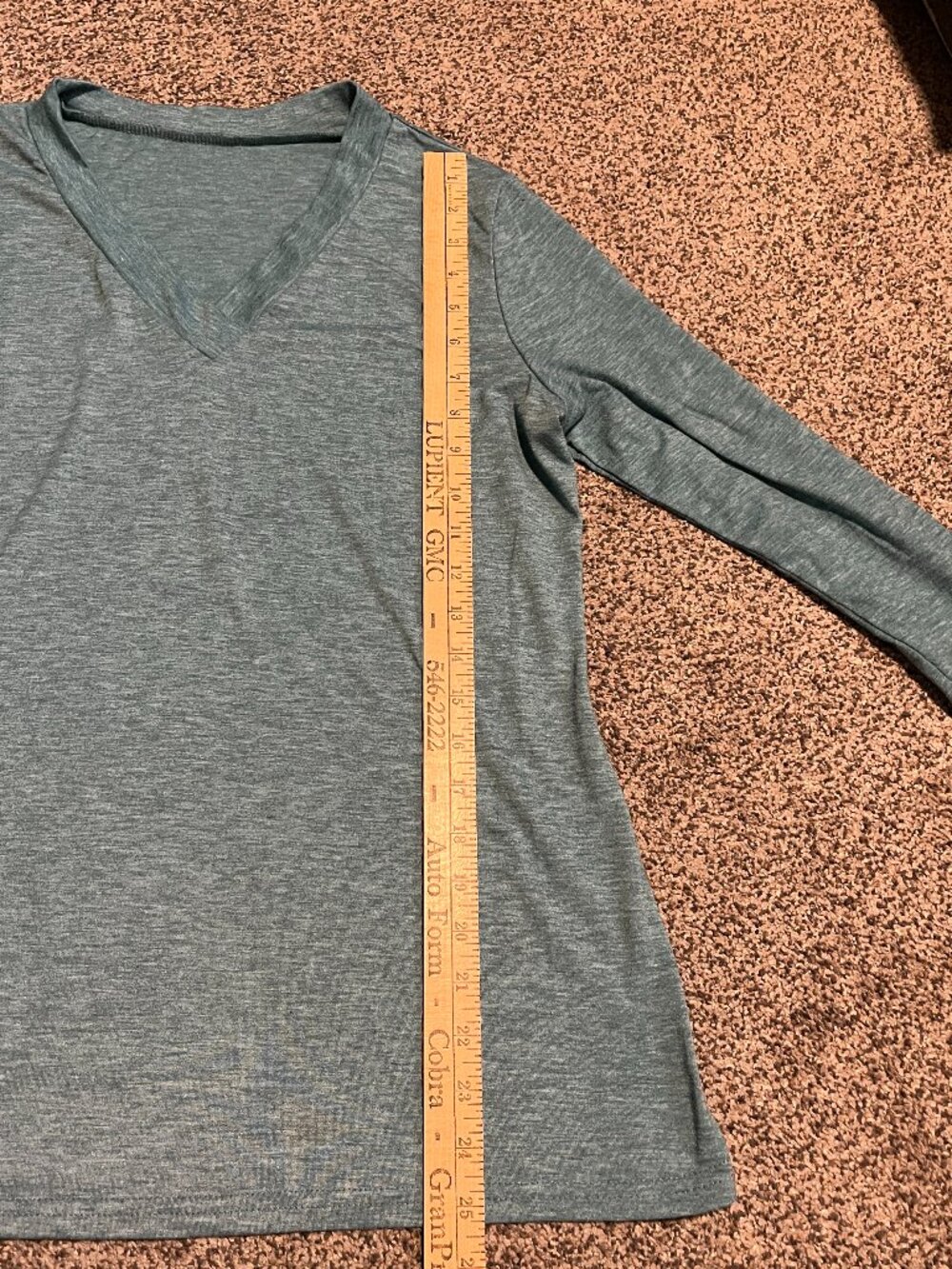 Teal V-Neck T-Shirt 3/4 Long Sleeve - Size Medium - Picture 5 of 6